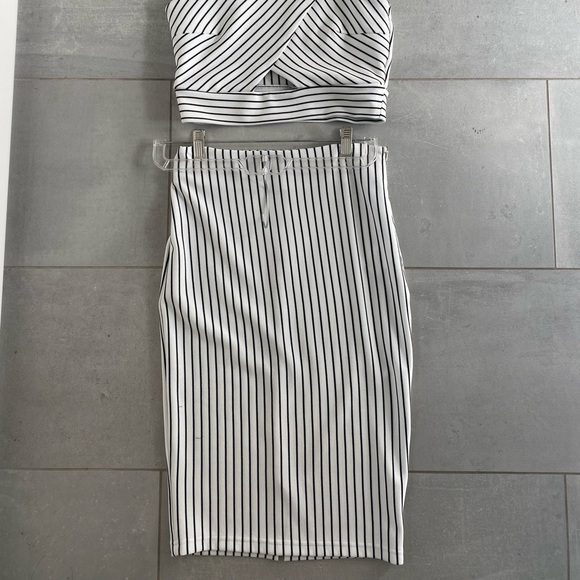 Two piece set white with black stripes. Crop top and midi skirt in EUC/Worn once - Picture 2 of 5